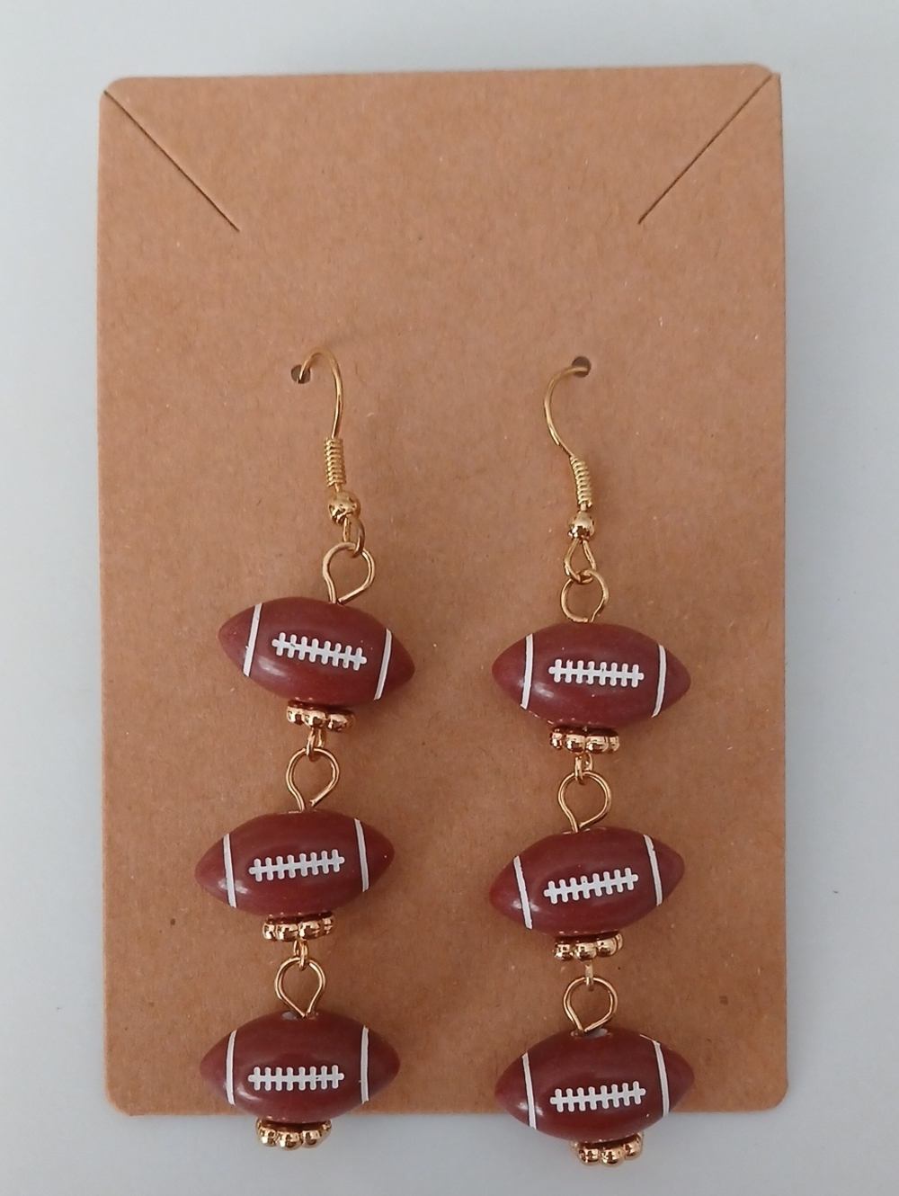 Fashion Jewelry Gold-Tone Brown Football Dangle Earrings